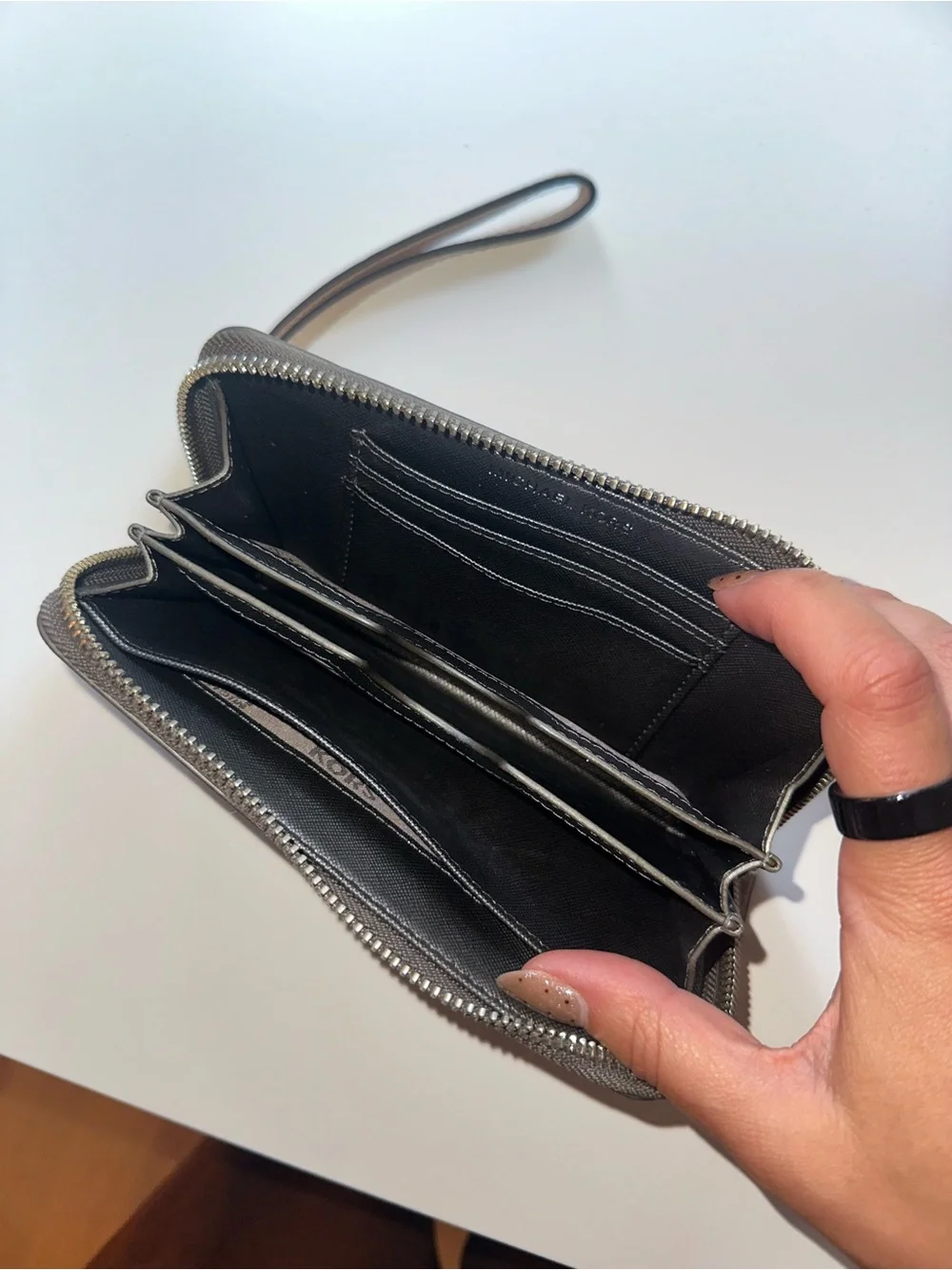 Michael Kors Metallic Pewter Zip Wristlet